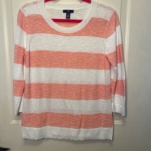GAP Women's Striped Top Cotton Blend 3/4 sleeve Sweater White/Sal…